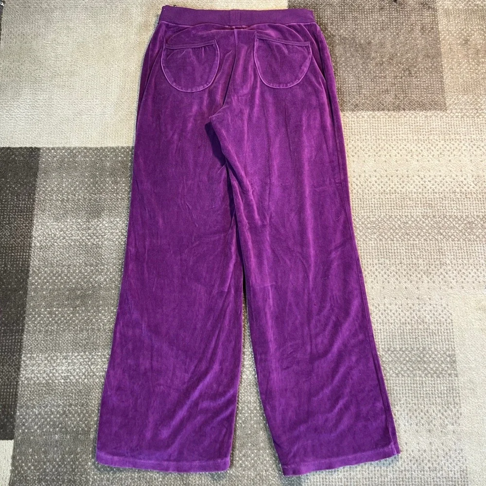 Derion Womens Purple Velour Wide Leg Track Pants‎ Y2K Flare Lounge Size Large